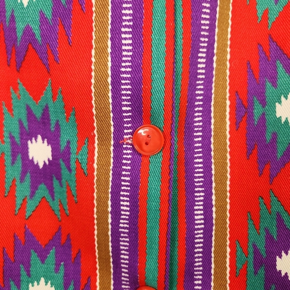 Vintage 1960s 1970s Southwestern Print Maxi Skirt High Rise Waisted Red Size XS - Picture 2 of 13